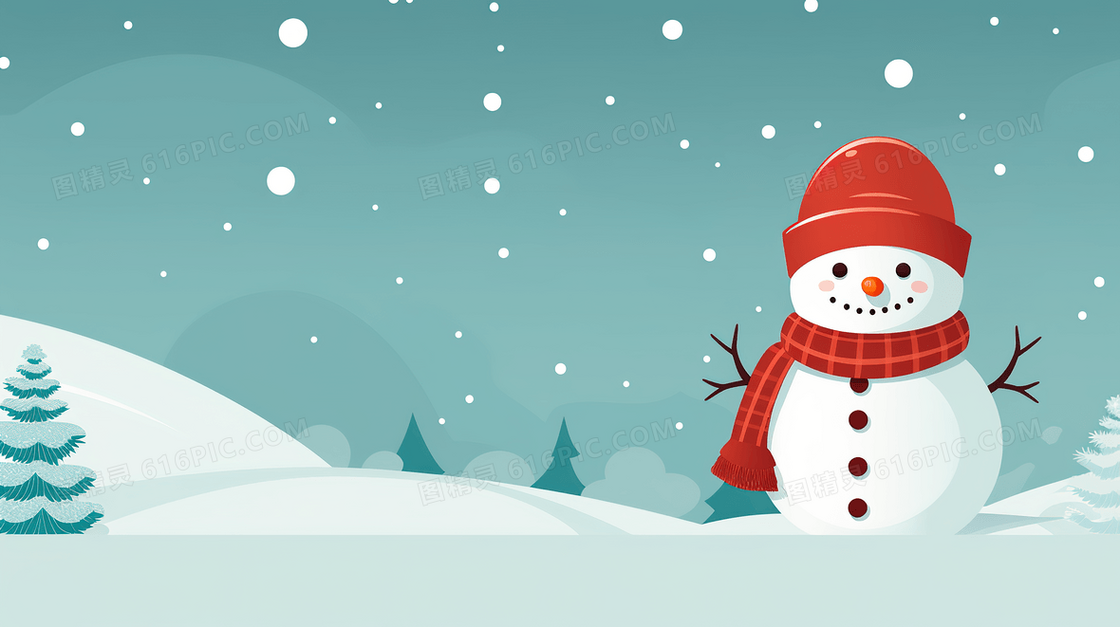 冬季森林里的圣诞节雪人插画