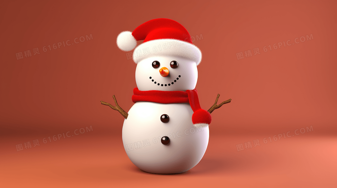 微笑的3D雪人插画