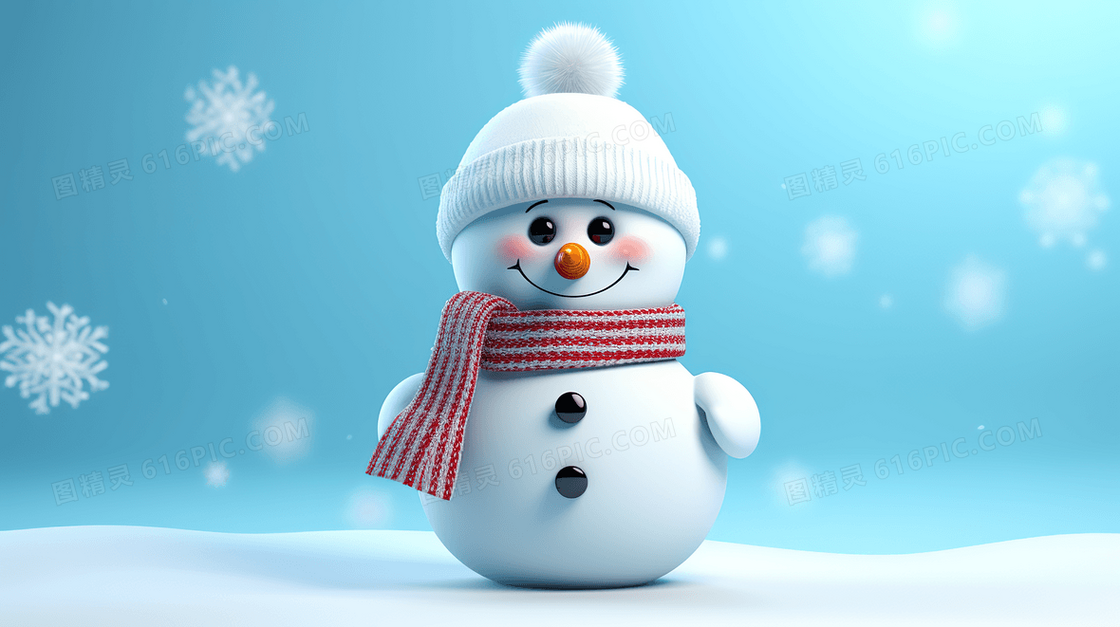 微笑的3D雪人插画