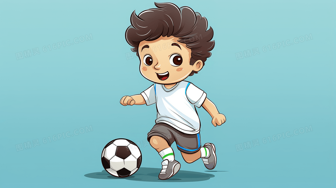 练习踢足球的小男孩插画