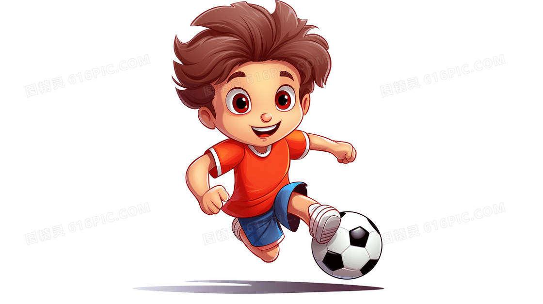 练习踢足球的小男孩插画