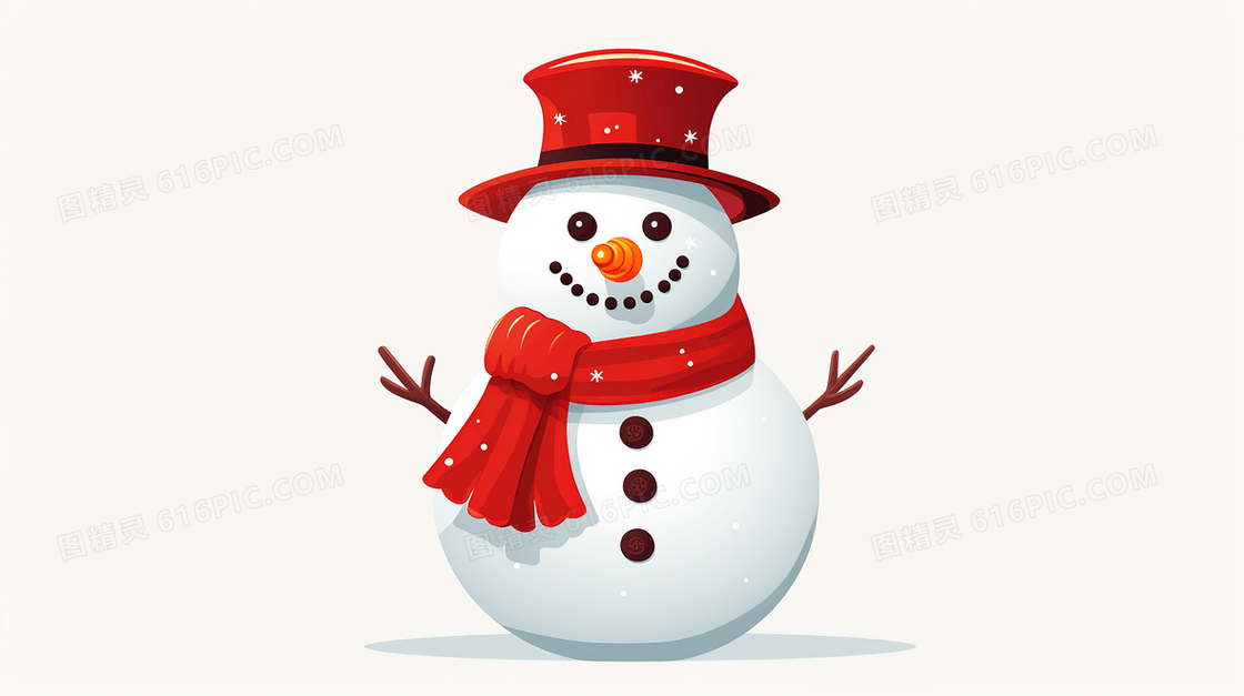 一个举手的微笑雪人插画