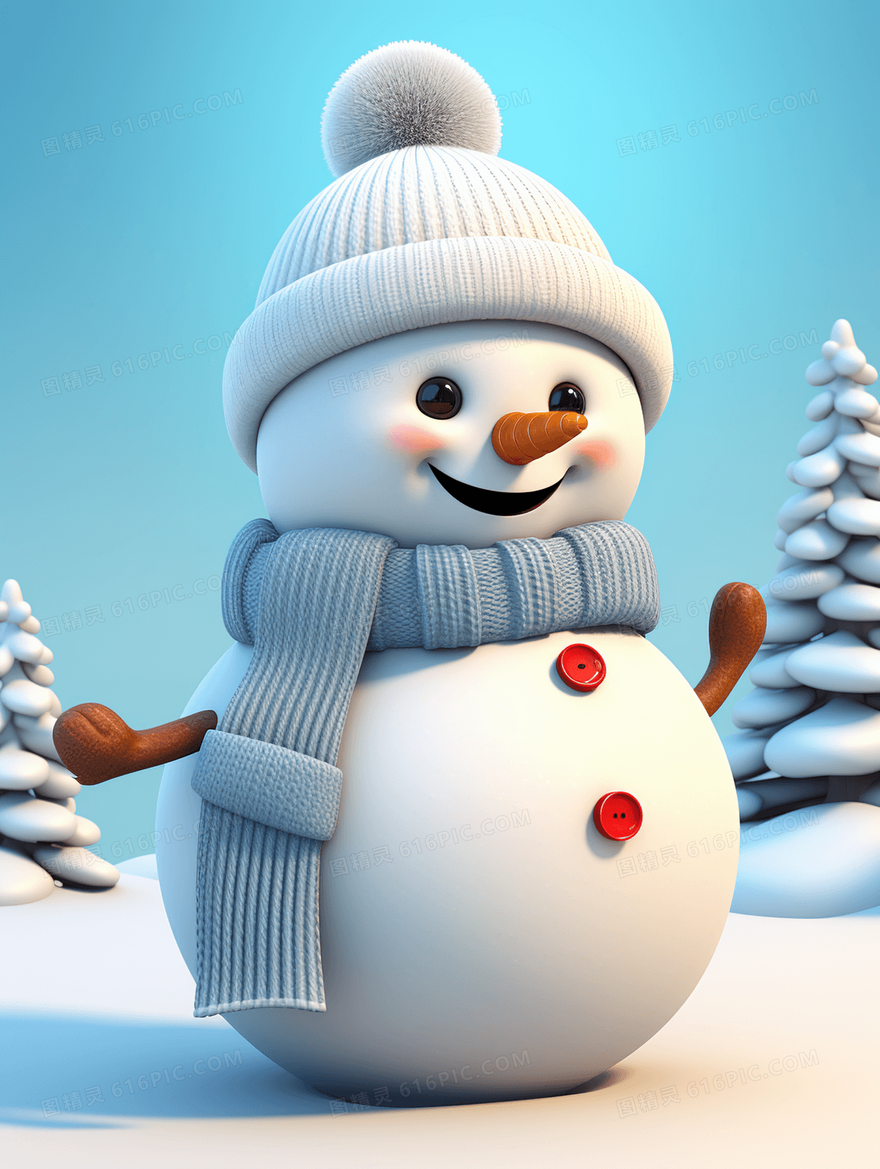 可爱的C4D雪人插画