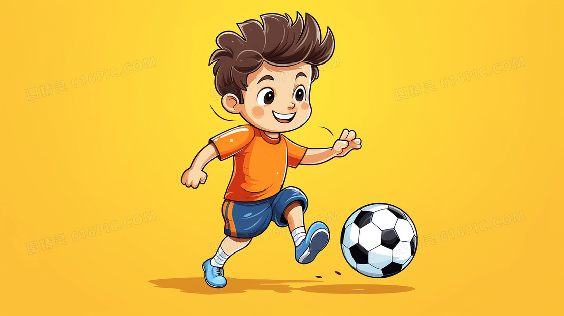 草地上踢足球的少年插画