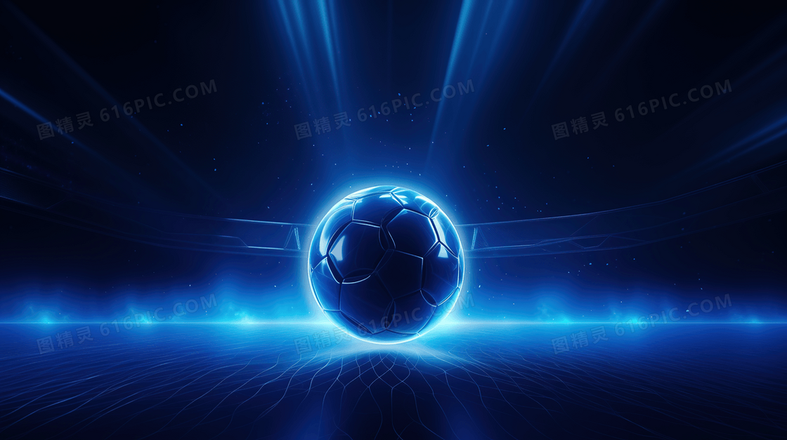 蓝色科技光线的足球插画