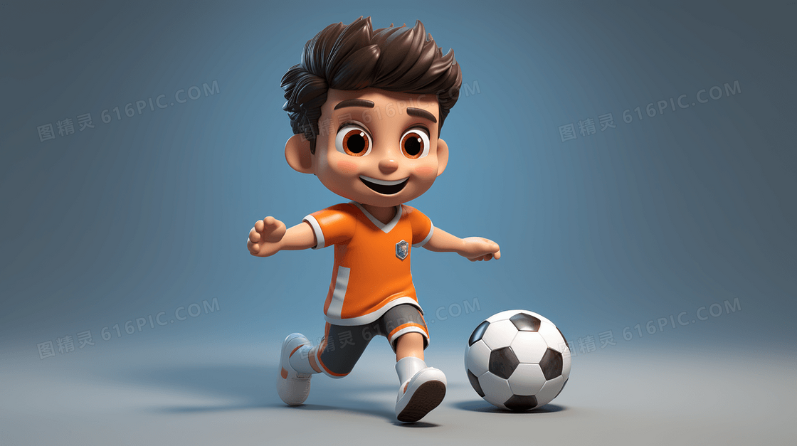 踢足球的小男孩3D插画