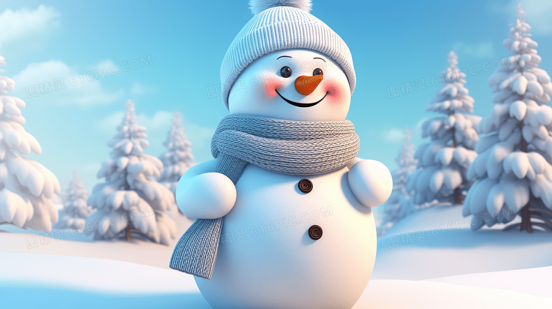 可爱的C4D雪人插画
