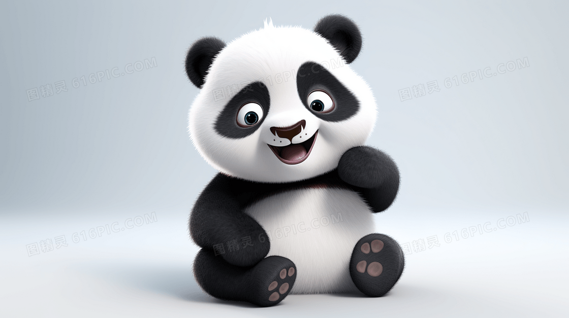 可爱呆萌的3D熊猫插画