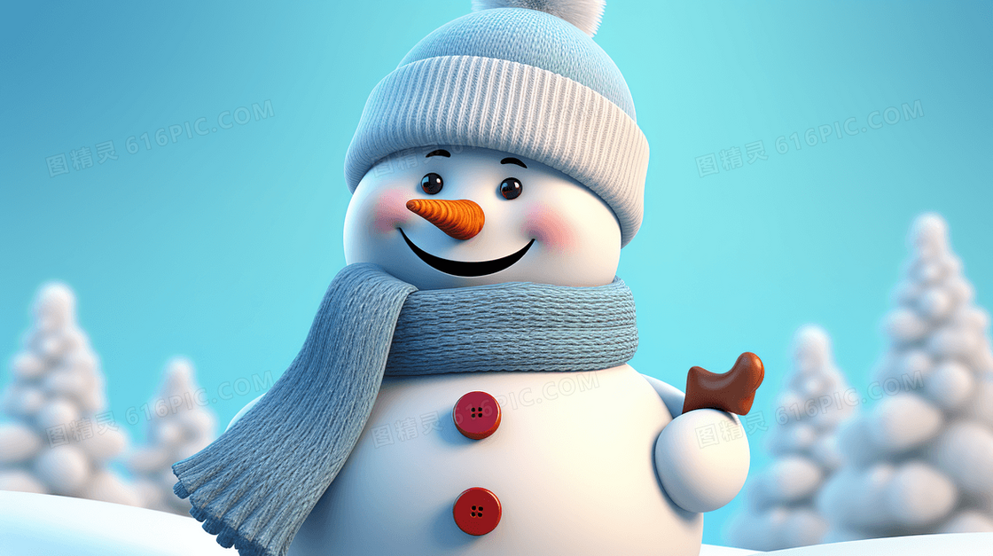可爱的C4D雪人插画