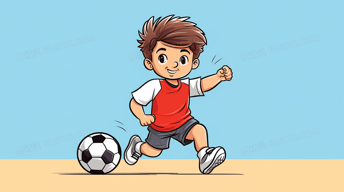踢足球训练的小男孩插画