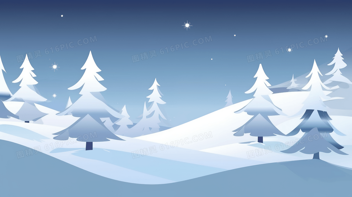 冬季大山松林下雪夜景插画