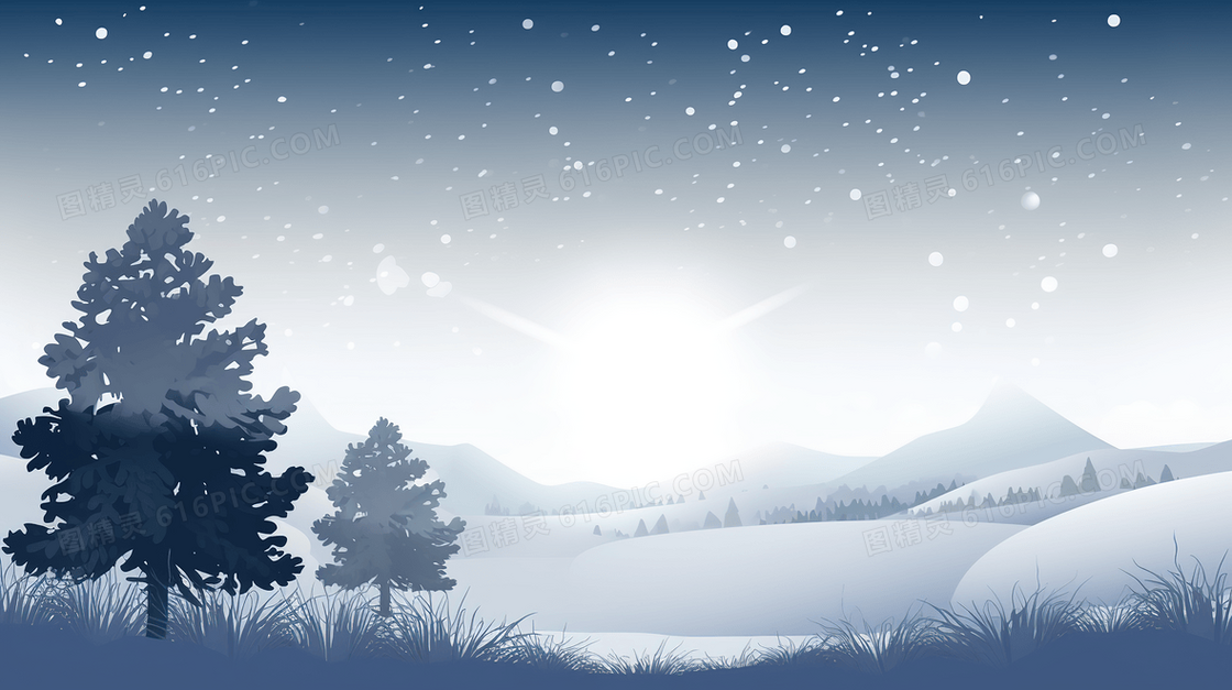 冬季大山松林下雪夜景插画