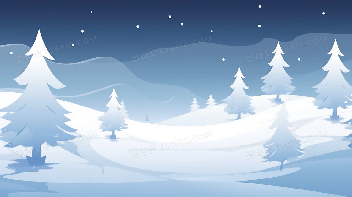 冬季大山松林下雪夜景插画
