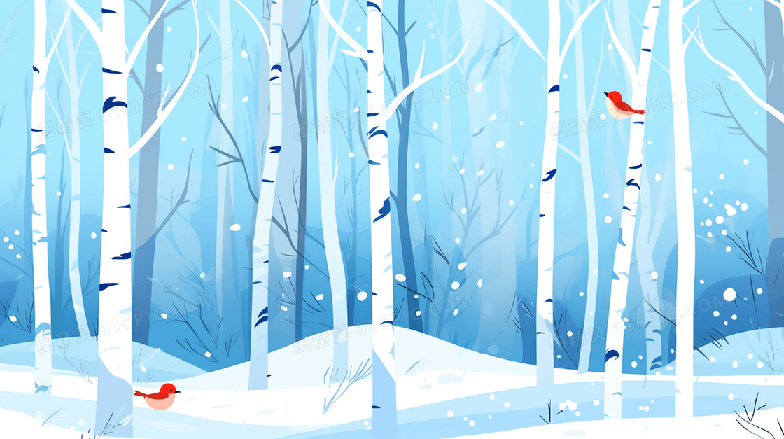 冬季积雪桦树林插画