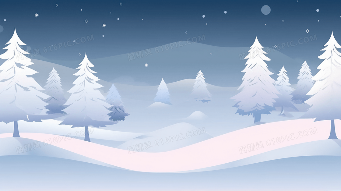 冬季大山松林下雪夜景插画