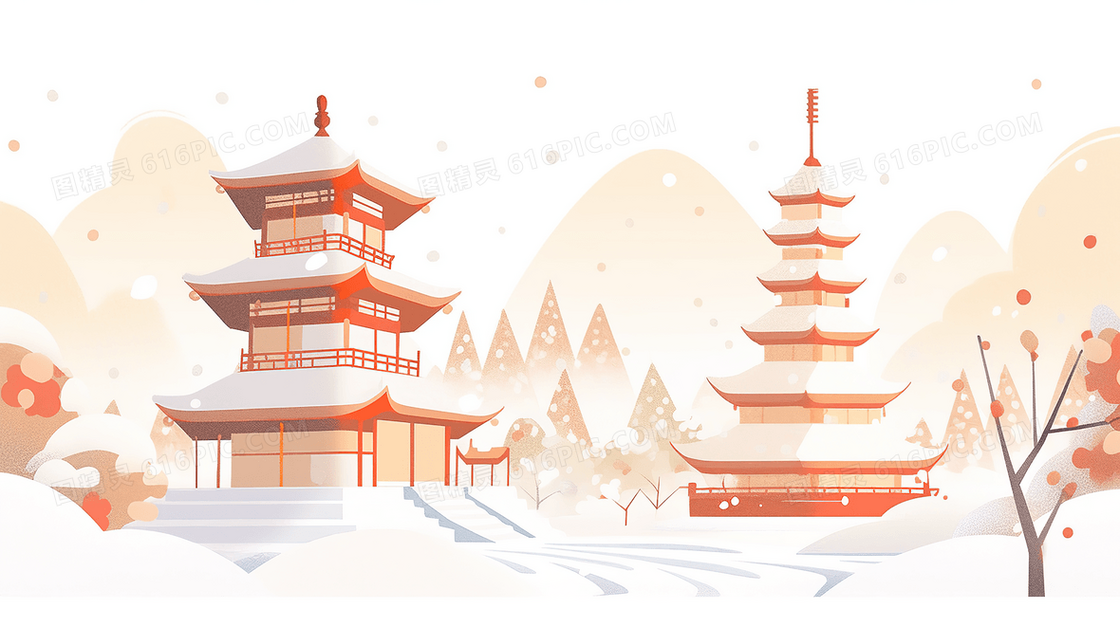中国风建筑风景插画