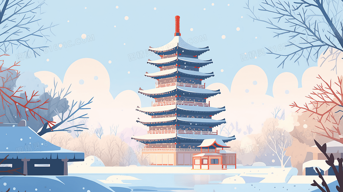 中国风建筑群风景插画