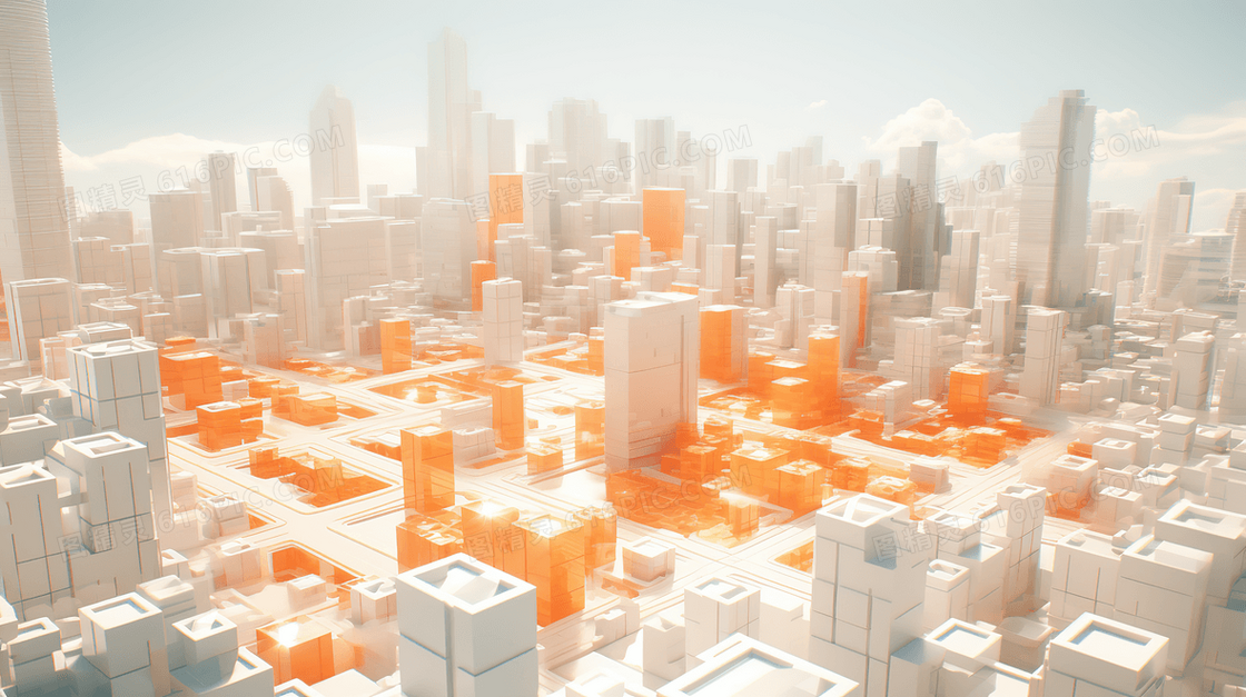浅橙色渲染的三维城市插画