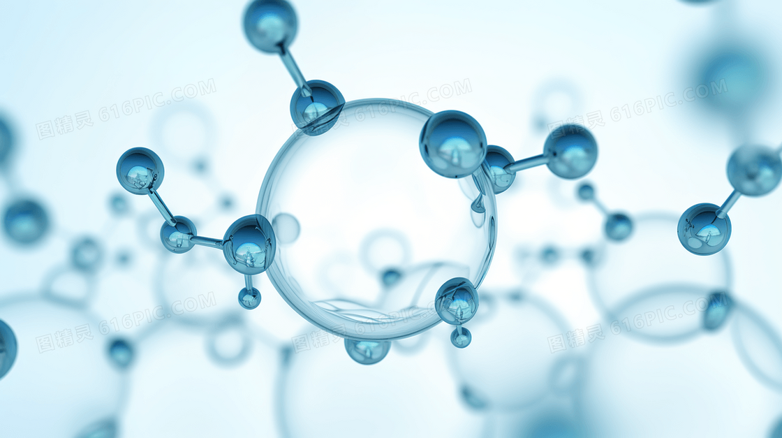 蓝色立体球状链分子结构概念图片