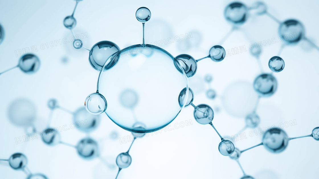 蓝色立体球状链分子结构概念图片