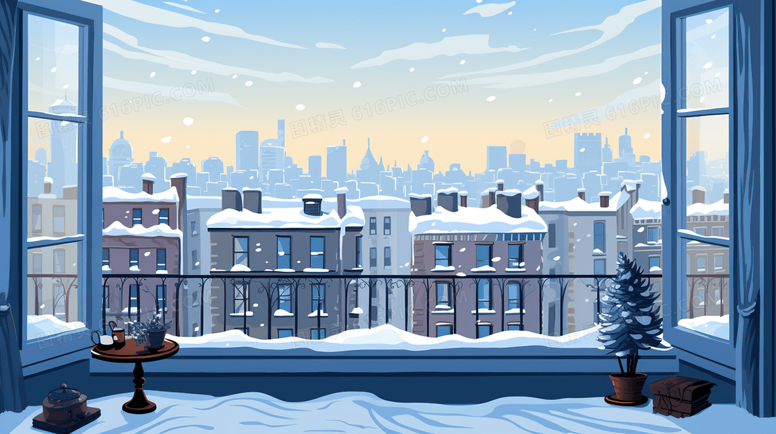 冬季雪天雪地雪景插画