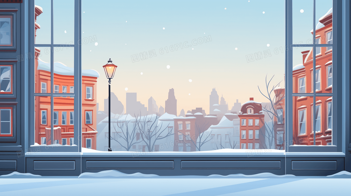 唯美冬季雪天雪地雪景插画