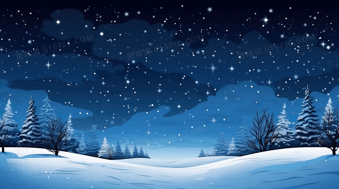 唯美冬季雪天雪地雪景插画