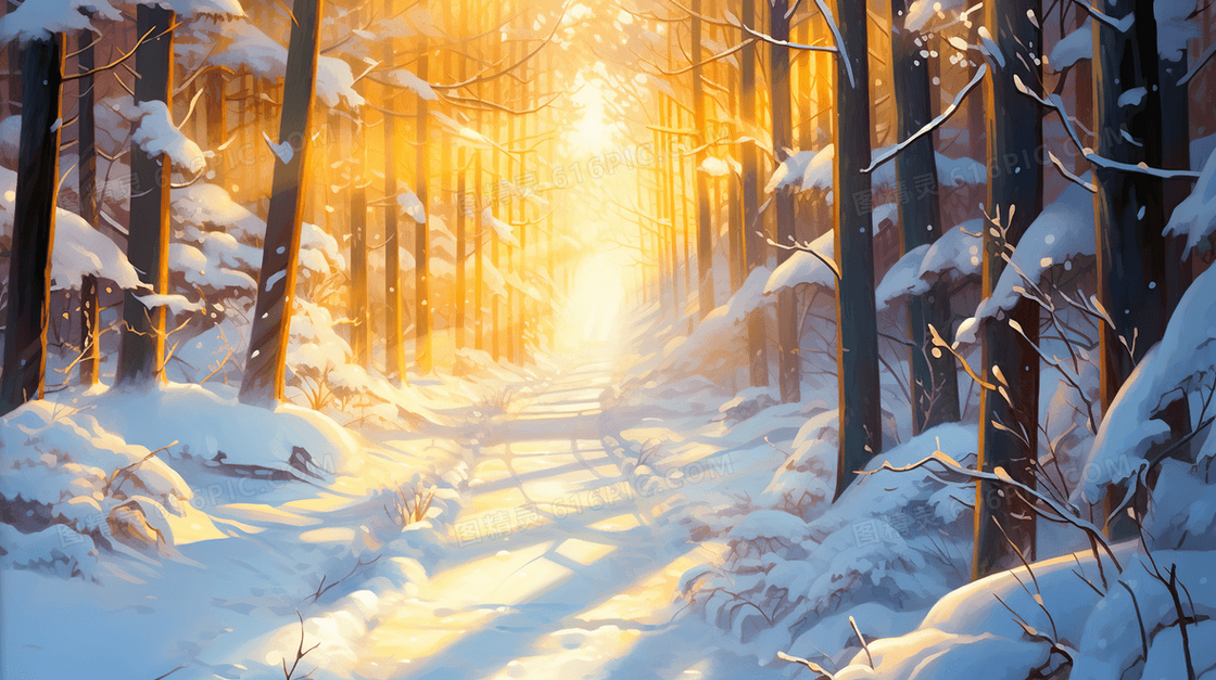 唯美冬季雪天雪地雪景插画