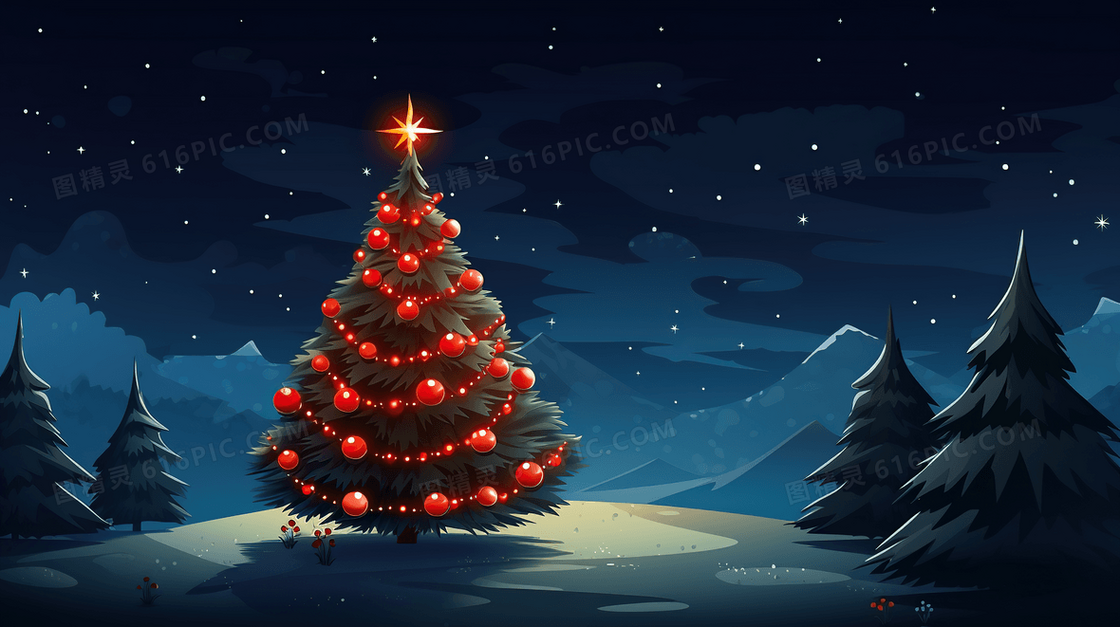 卡通圣诞节圣诞树节日插画