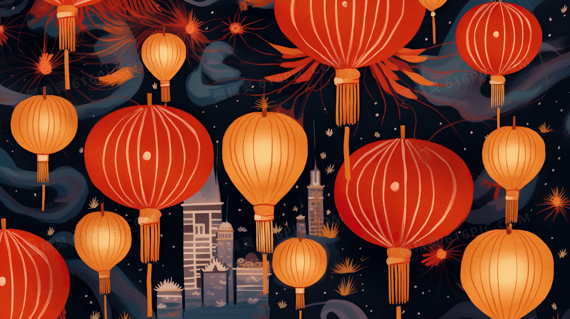 卡通2024龙年新年灯笼过年插画