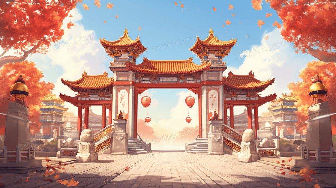 卡通2024龙年新年场景喜庆过年插画
