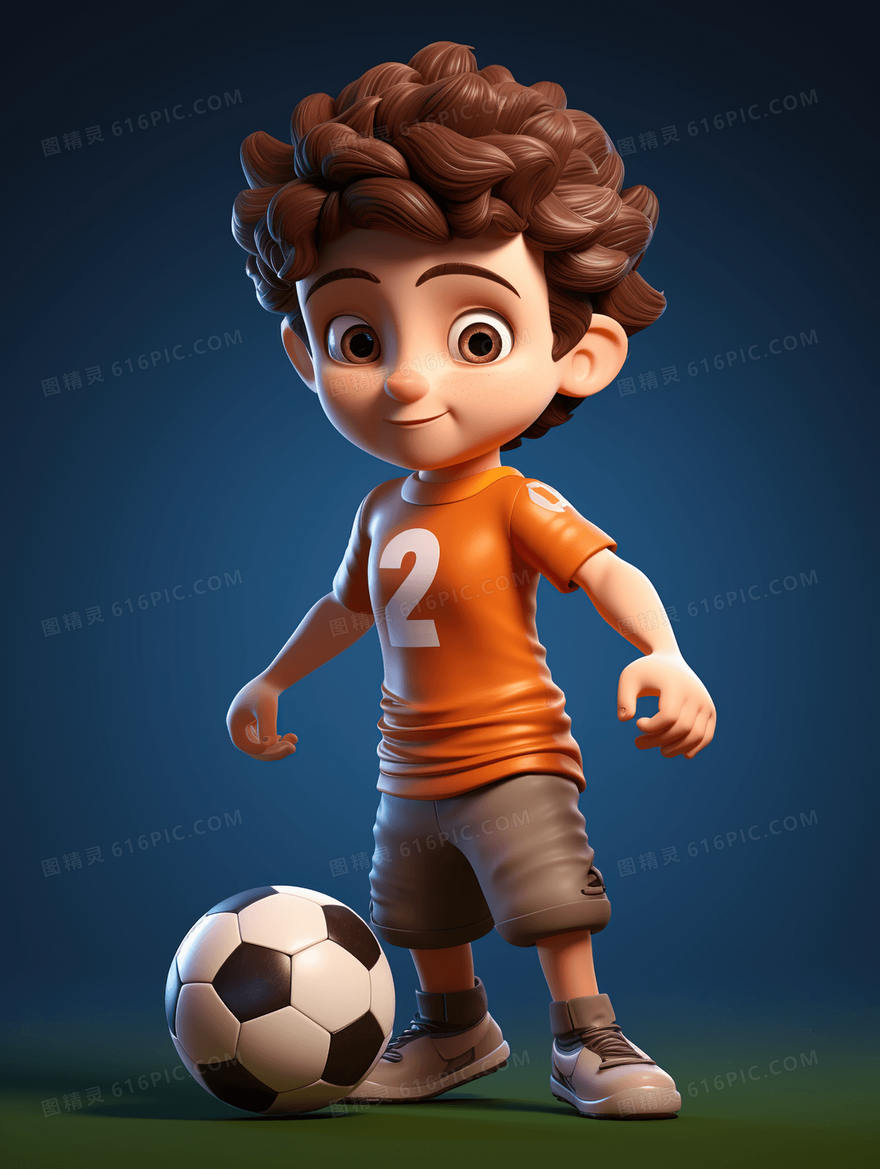 足球训练的小男孩3D插画