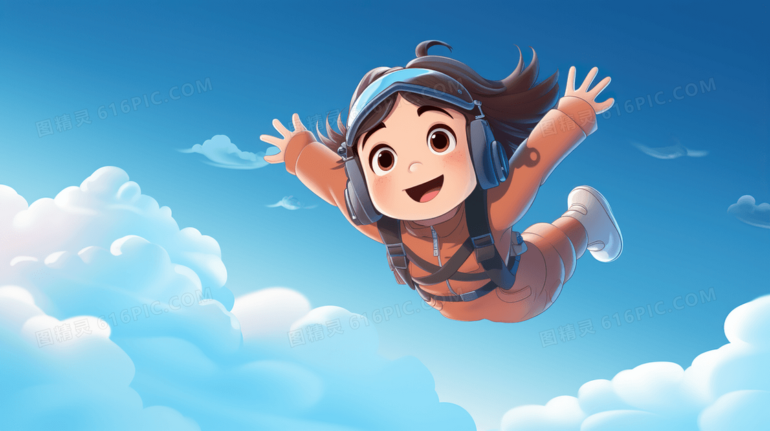儿童节世界儿童日蓝天白云儿童飞翔卡通插画
