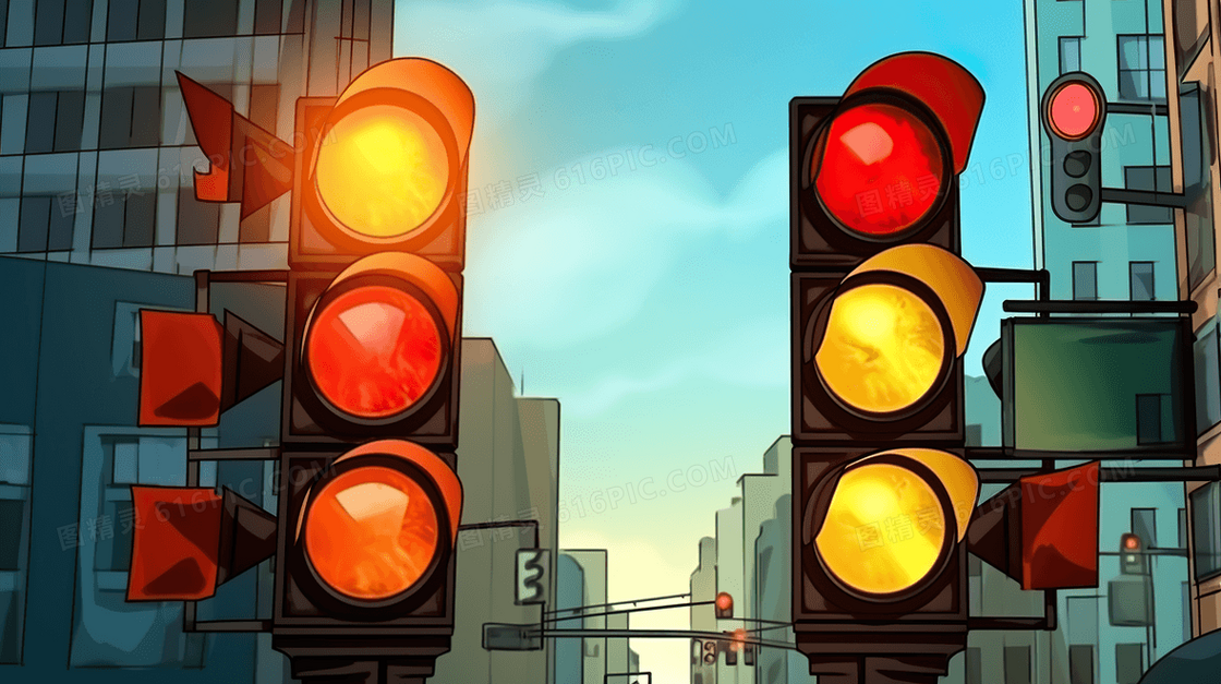 交通安全城市信号灯红绿灯插画