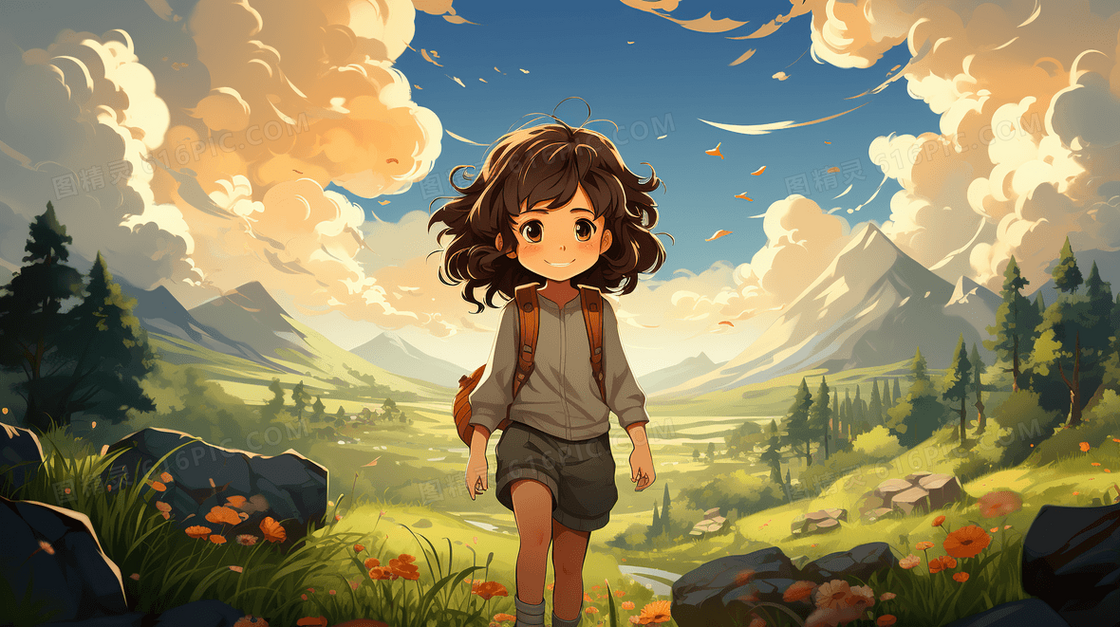 森林里的小女孩插画