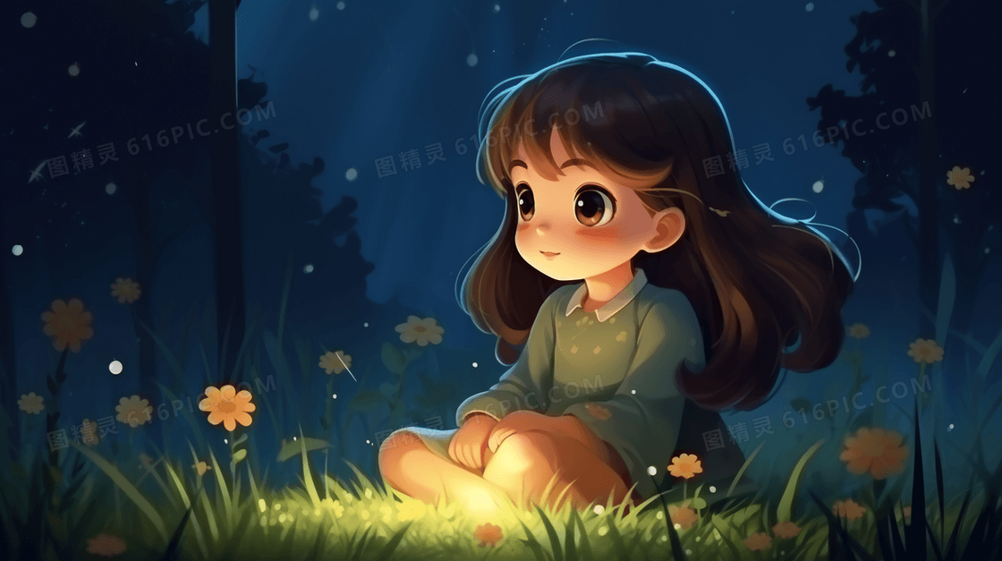 儿童节世界儿童日卡通儿童梦幻森林插画