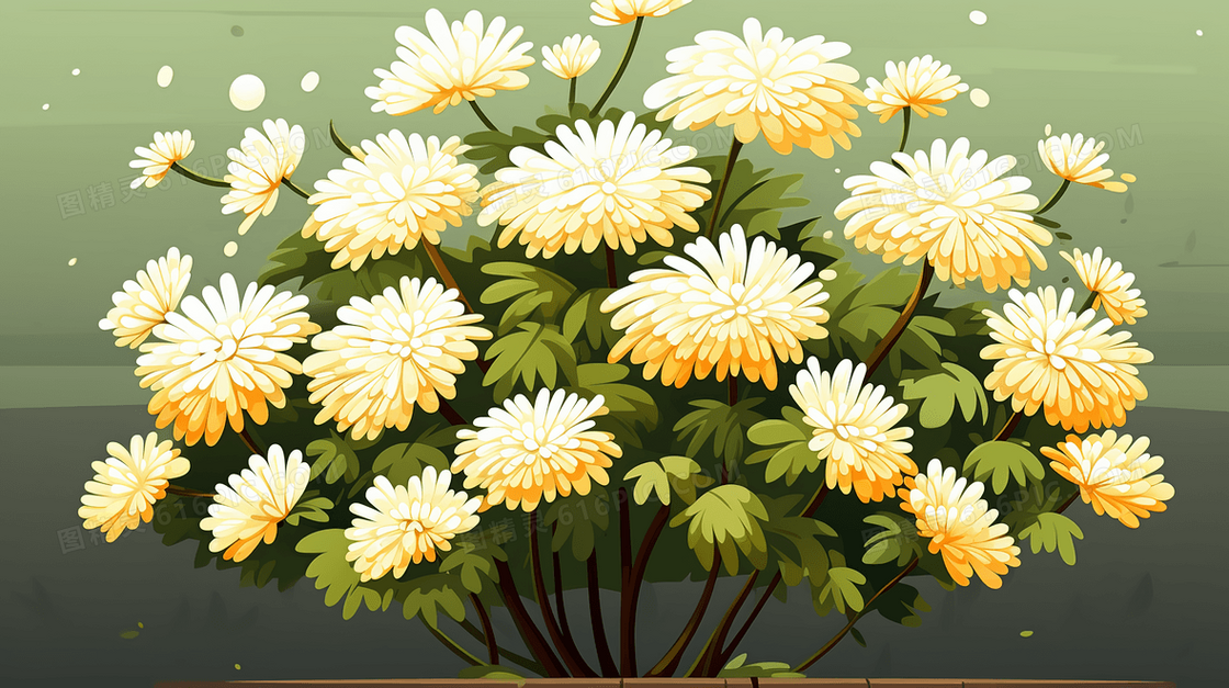 重阳节盛开的金色菊花花朵插画