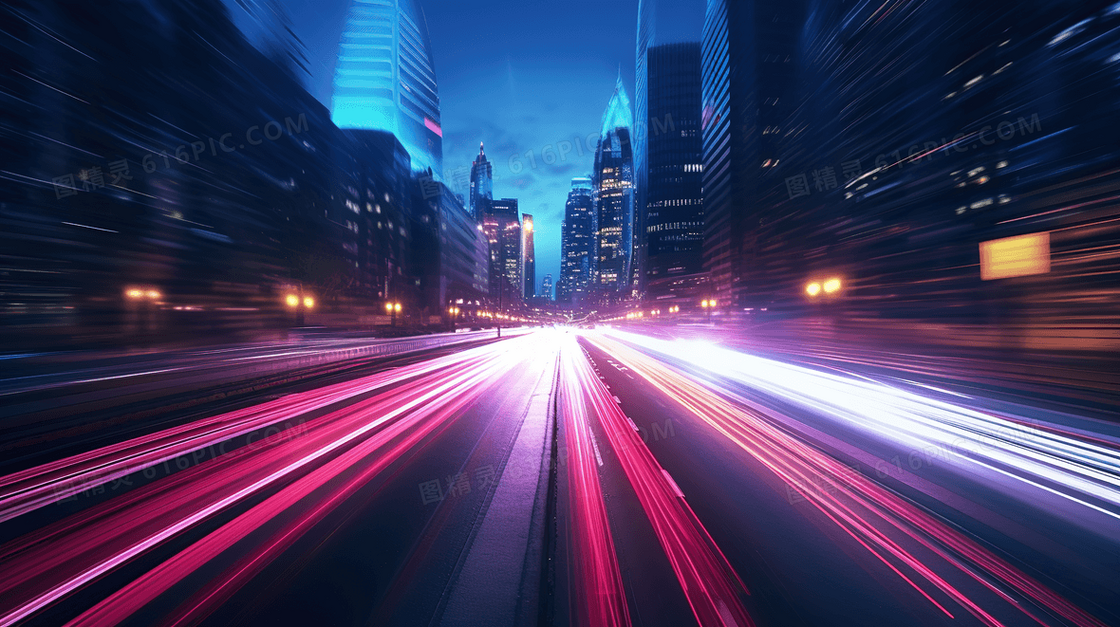 车辆行驶在城市街道的汽车灯射线光束概念图片