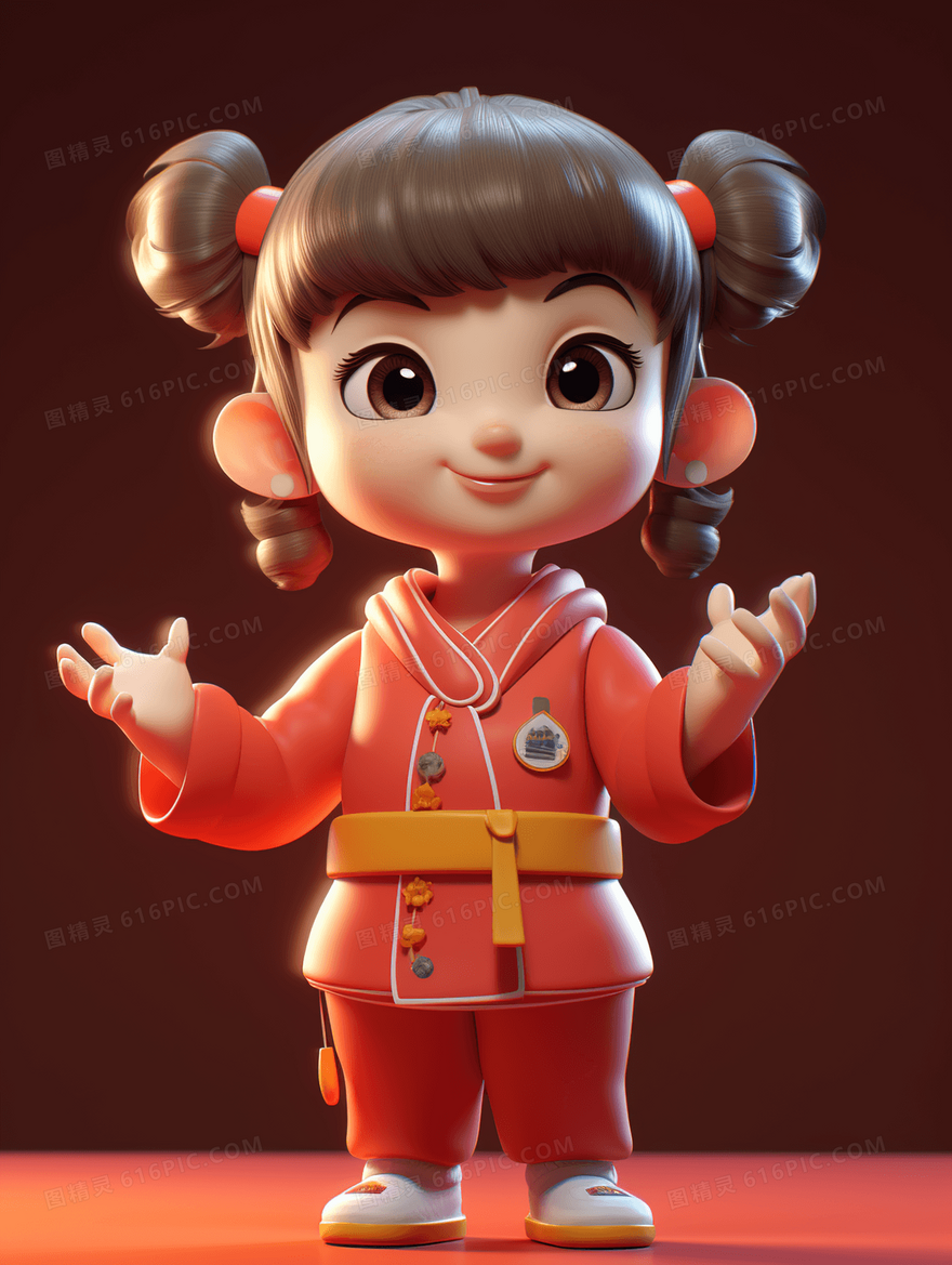 超可爱的3D中国小女孩插画