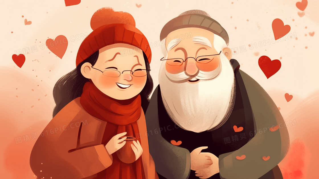相互依靠的老年夫妻插画