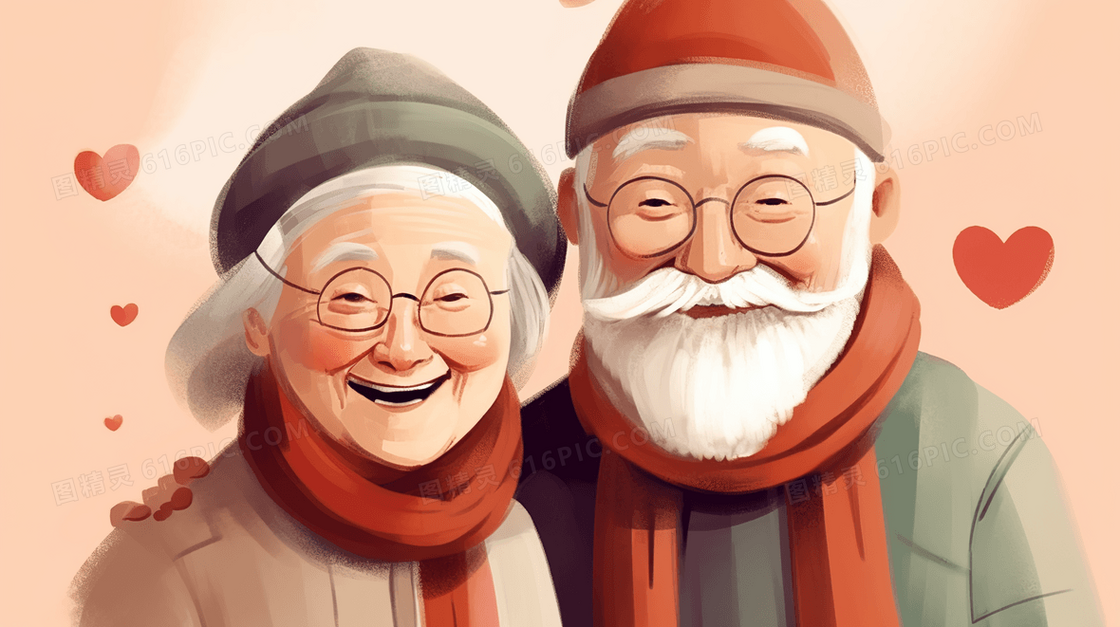 相互依靠的老年夫妻插画