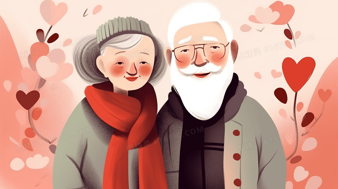 相互依靠的老年夫妻插画