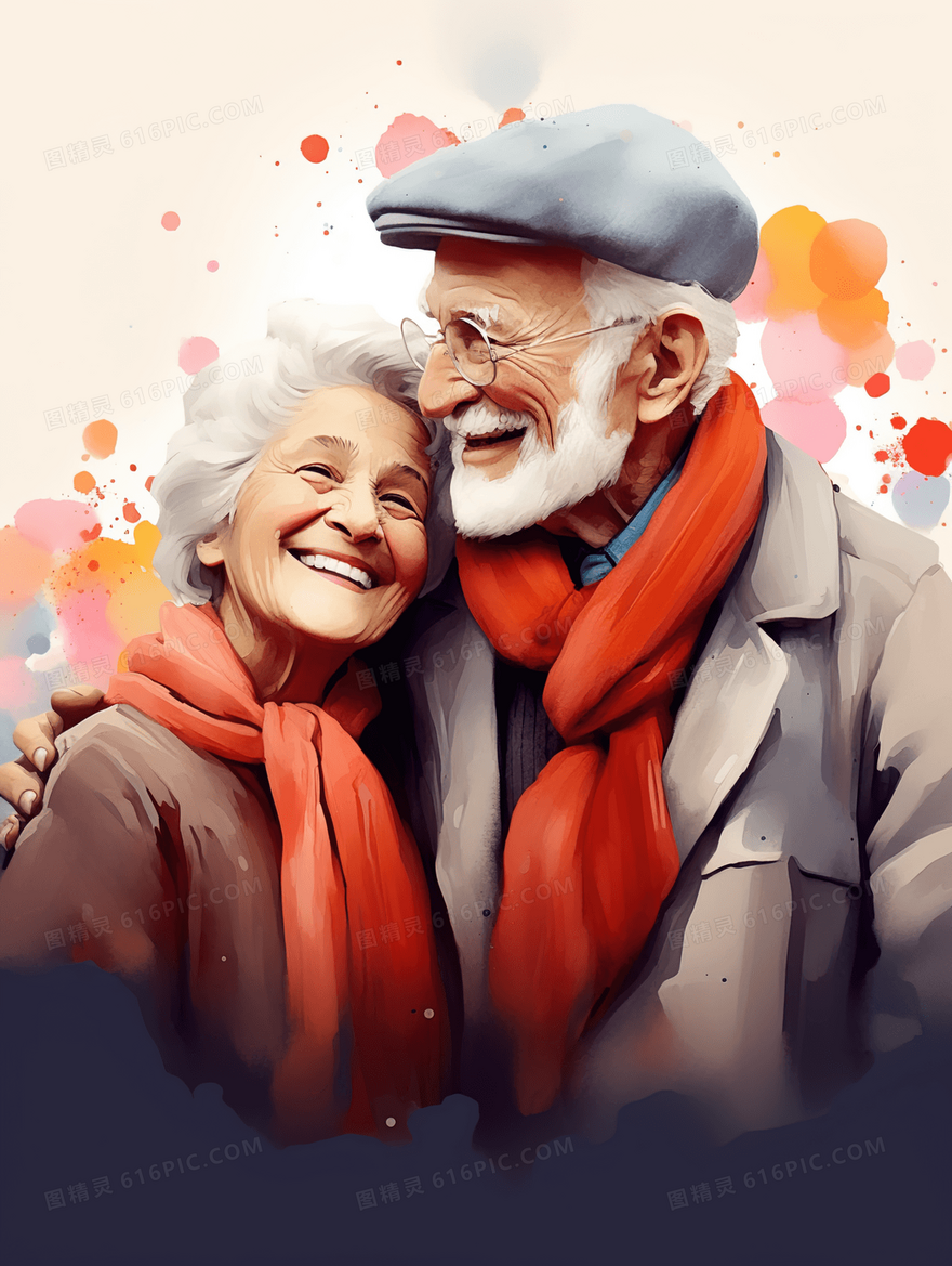 相互依靠的老年夫妻插画
