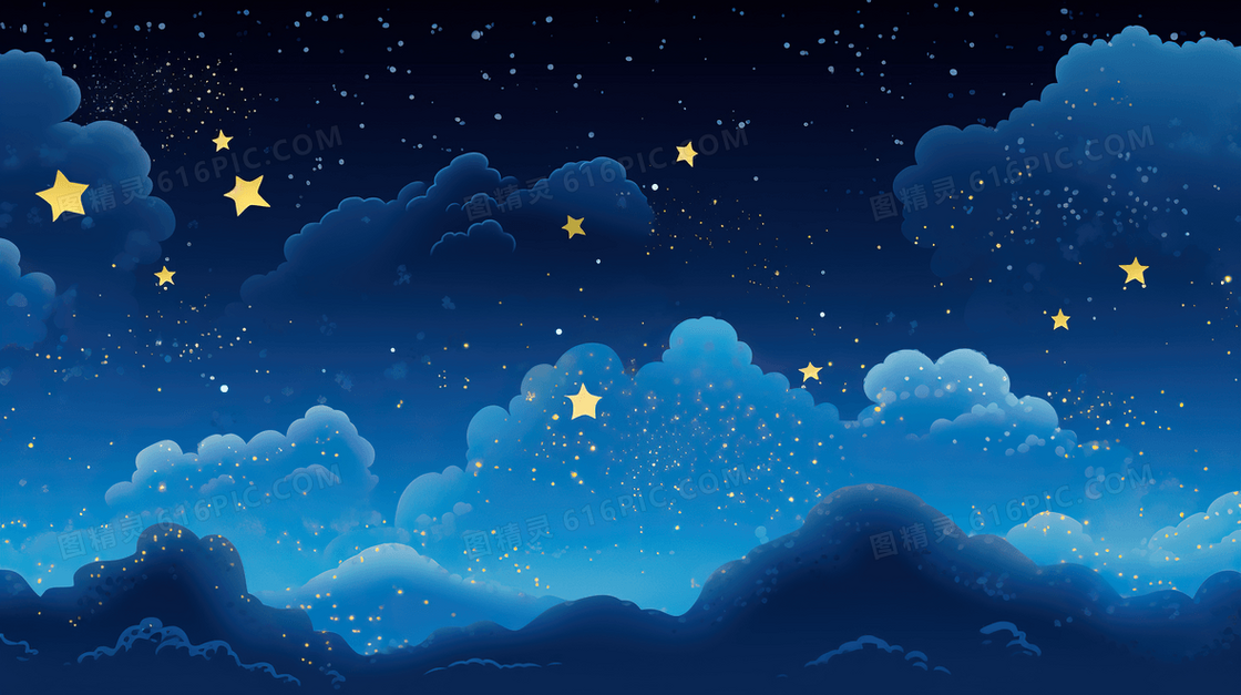 唯美星空夜晚风景晚安插画