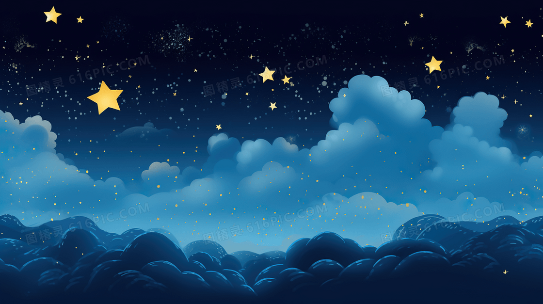 唯美星空夜晚风景晚安插画