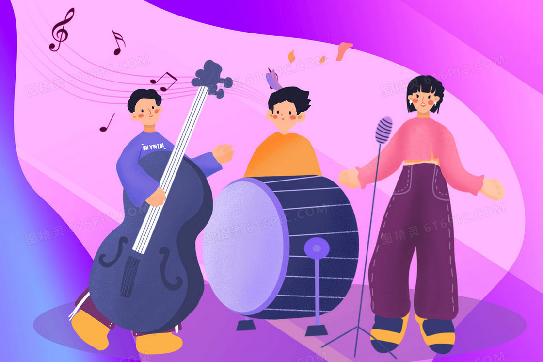 活力大学生表演音乐插画