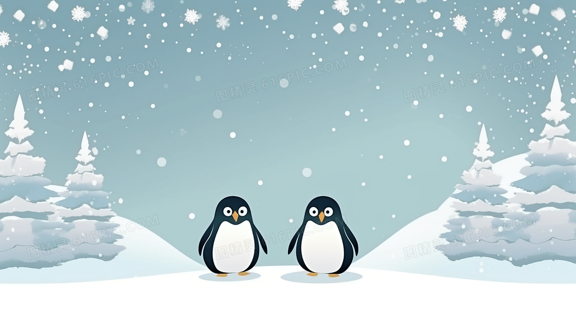 冬季企鹅雪地插画