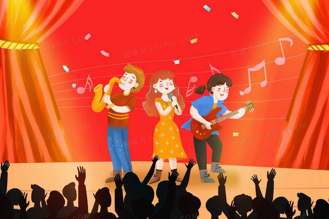 活力大学生表演插画