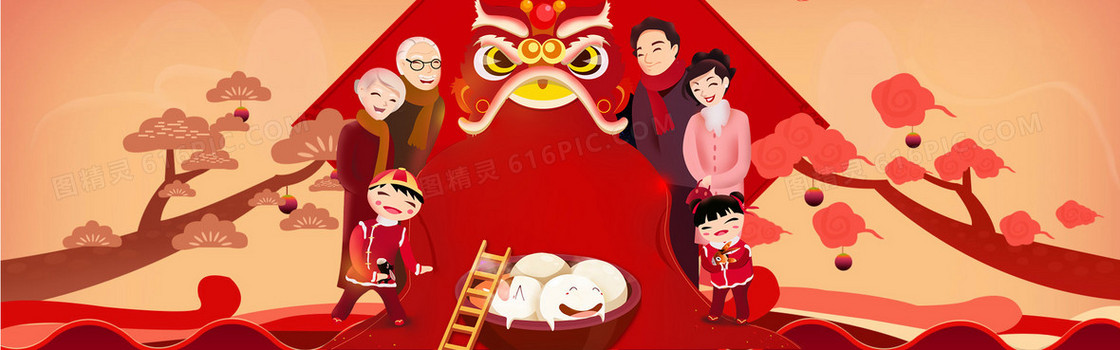 新年扁平红色海报banner背景