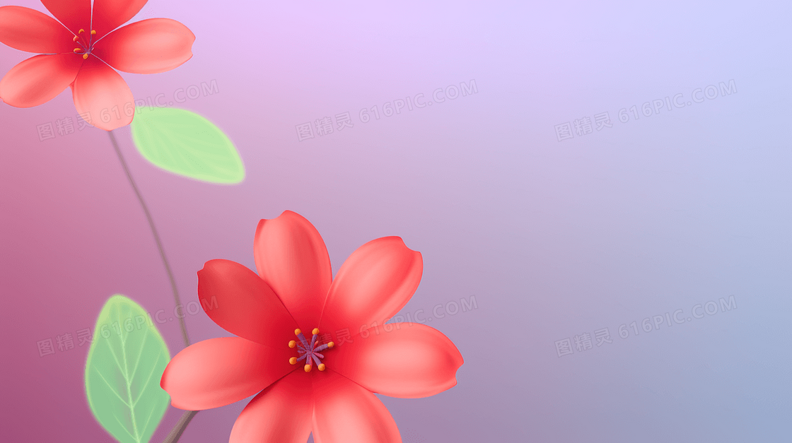 渐变粉色简约3D鲜花装饰插画
